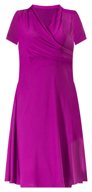 Short Sleeve Knee Length V Neck Rouched Wrap Dress