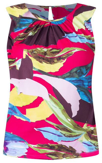 Print Pleated Crew Neckline Back Closure Sleeveless Top