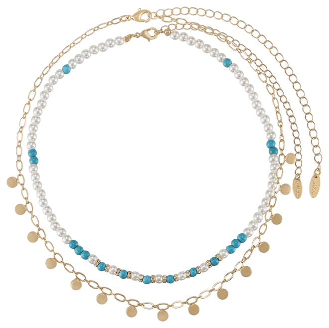 Morocco Turquoise Beaded 18k Gold Plated Necklace Set