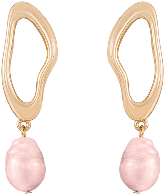 Open Circle 18k Gold Plated and Pink Freshwater Pearl Dangle Earrings