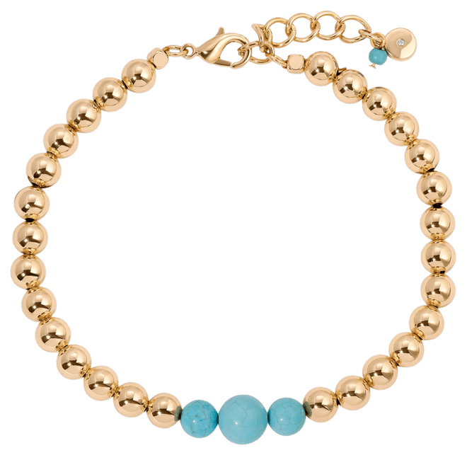 Turquoise and 18k Gold Plated Beaded Anklet