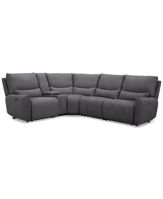 Olper 5-Pc. Fabric Zero Wall Sectional Sofa with Two Power Motion Pieces & Console, Created for Macy's