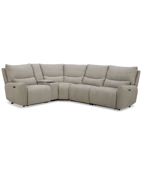 Olper 5-Pc. Fabric Zero Wall Sectional Sofa with Three Power Motion Pieces & Console, Created for Macy's