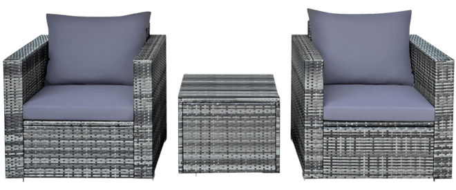 3 Pieces Patio Rattan Furniture Bistro Sofa Set with Cushioned