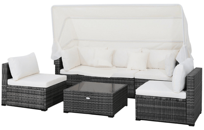 6 Pieces Patio Rattan Furniture Set with Retractable Canopy