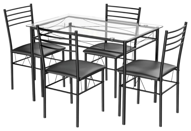 5 Pieces Dining Set with Tempered Glass Top Table and 4 Upholstered Chairs
