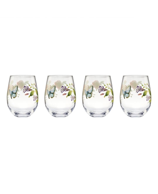 Butterfly Meadow Stemless Wine Glasses, Set of 4
