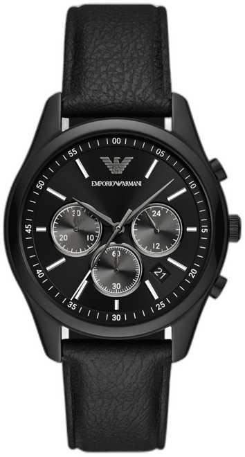 Men's Chronograph Black Leather Strap Watch 41mm