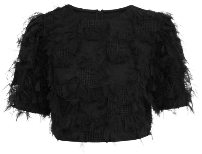 Women's Gridded Mesh Feathered Cropped Top
