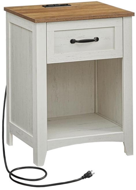 Farmhouse Nightstand with Drawer, Shelf, and Charging Station, Set of Bedside Tables