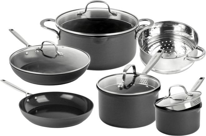 Professional 2x Hard Anodized 11-Piece Ceramic Nonstick Cookware Set