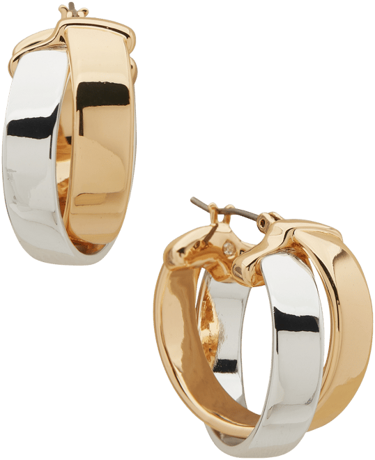 Two-Tone Medium Crossover Hoop Earrings