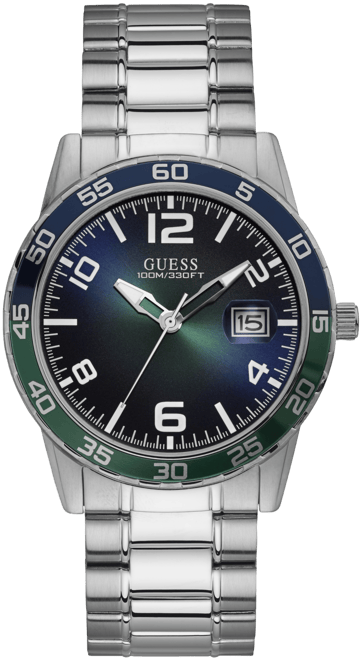 Men's Date Silver Tone Stainless Steel Watch 42 mm