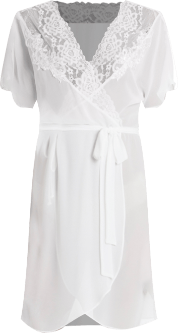 Women's Lace-Trim Satin Wrap Robe