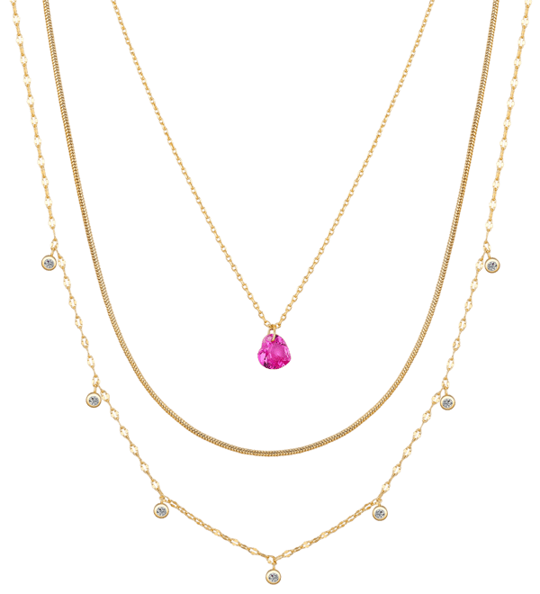 Cubic Zirconia Bezel Ruby Heart Layered Necklace Set