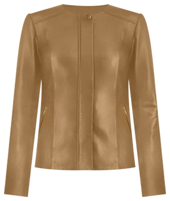 Women's Collarless Leather Jacket