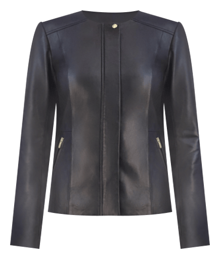 Women's Collarless Leather Jacket