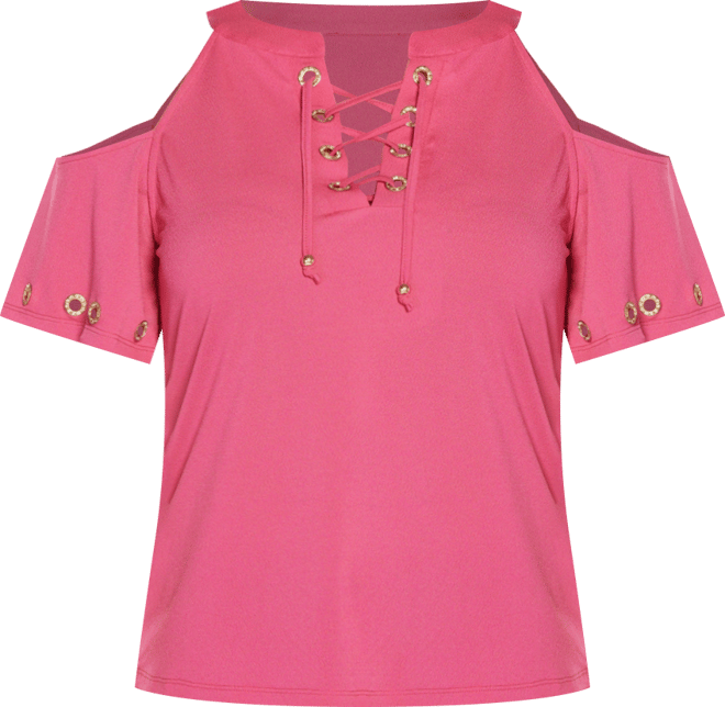 Women's Cold-Shoulder Grommet Trim Knit Top