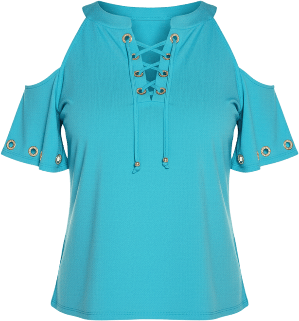 Women's Cold-Shoulder Grommet Trim Knit Top