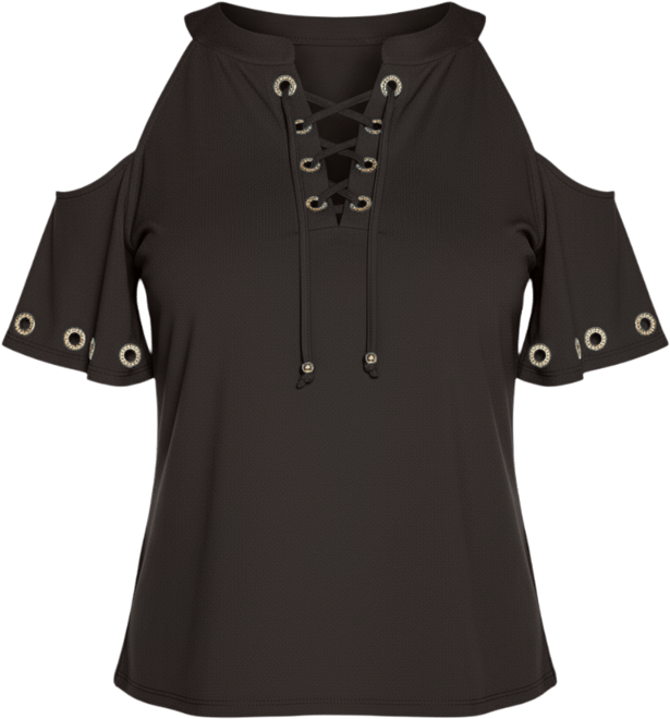 Women's Cold-Shoulder Grommet Trim Knit Top