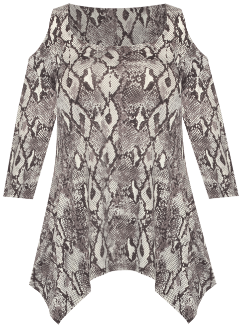 Plus Size Snake Print Cold Shoulder Tunic Top