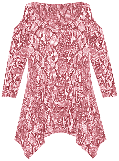 Plus Size Snake Print Cold Shoulder Tunic Top
