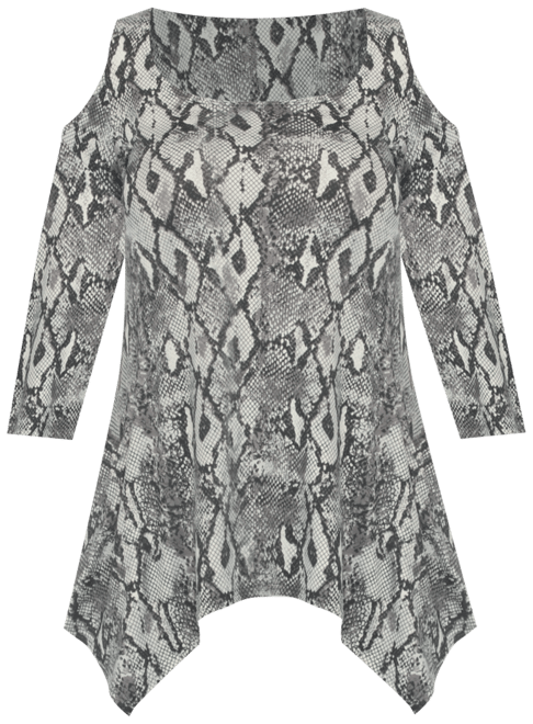 Plus Size Snake Print Cold Shoulder Tunic Top