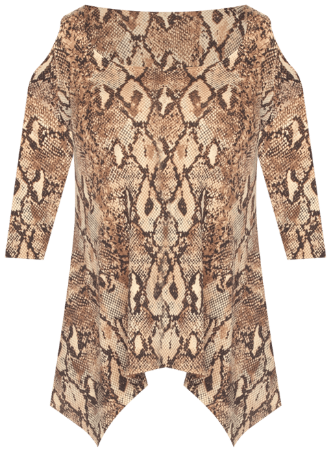 Plus Size Snake Print Cold Shoulder Tunic Top