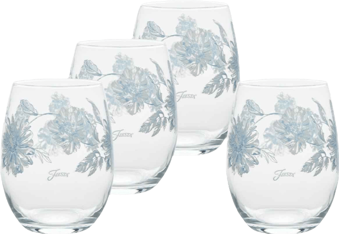 Botanical Floral 15-Ounce Stemless Wine Glass Set of 4