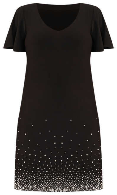 msk short sleeve beaded shift dress MSK Women's V-Neck Short-Sleeve Embellished-Hem Shift Dress