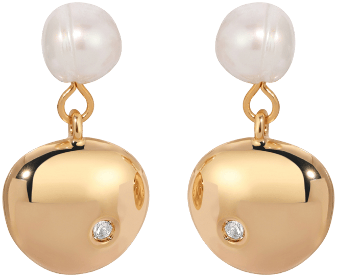 Small Pebble and Freshwater Pearl Dangle Earrings