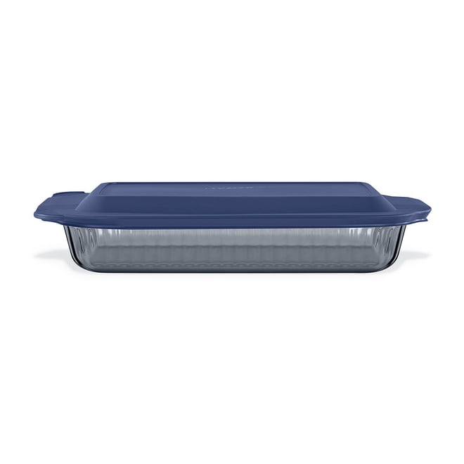 Pyrex Sculpted Tinted Rectangle 9x13 Glass Baking Dish with Airtight Lid Smoke Size Baker with Lid
