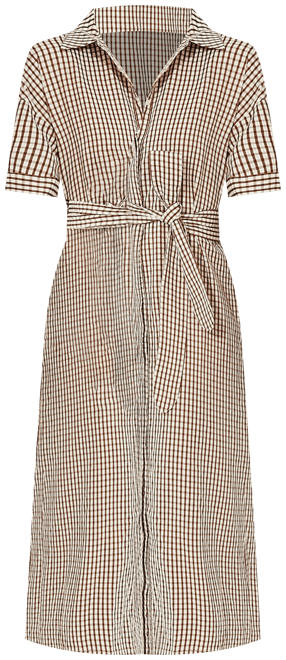 Brown Gingham Seersucker Zacara Dress