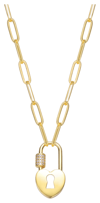 Gigi Girl Kids/Young Teens 14K Gold Plated Cubic Zirconia Lock Charm Necklace