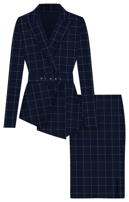 Women's Windowpane-Print Skirt Suit Set