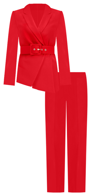 Women's Belted Asymmetrical Jacket & Slim-Fit Pantsuit Set