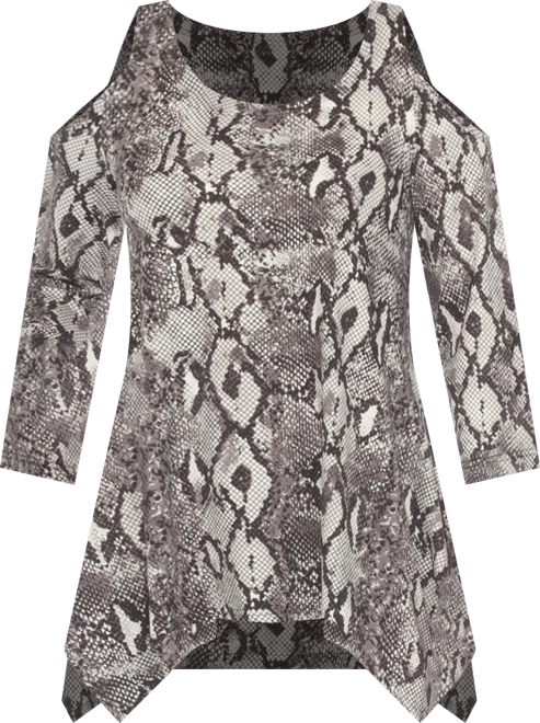 Women's Snake Print Cold Shoulder Tunic