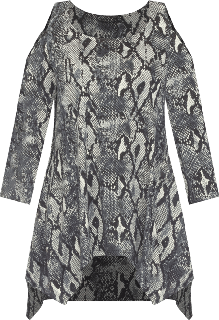 Women's Snake Print Cold Shoulder Tunic