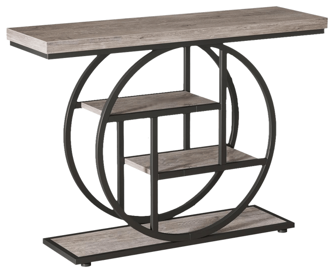 41.3" Console Table, Industrial 4-Tier Sofa Table Entryway Table with Circle Base, Narrow Wood Accent Tables with Storage Shelves for Livin