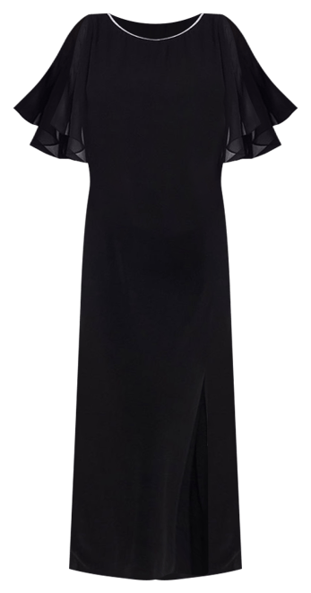 MSK Womens Boat Neck Elbow Sleeve Cape Embellished Evening Gown, Color:  Black