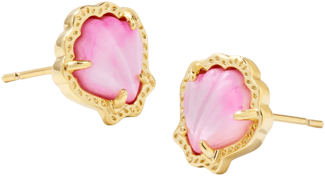 14k Gold-Plated Stone Shell Stud Earrings