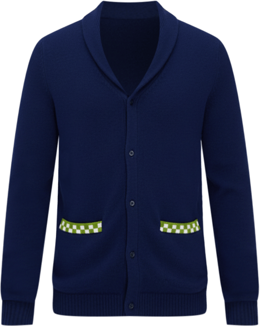 Bellemere Navy Blue and Green Merino Cardigan