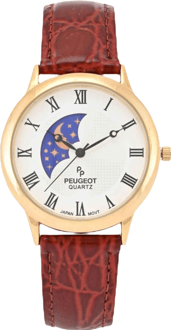 Men's 38mm Brown Sun-Moon Brown Leather Strap Watch