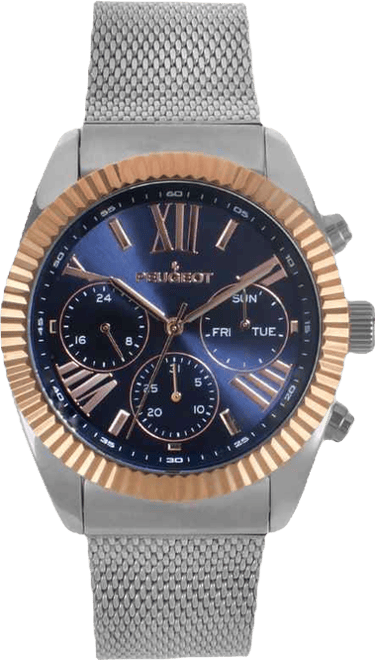 Men's 42mm Silver Multi-Function Steel Mesh Bracelet Watch