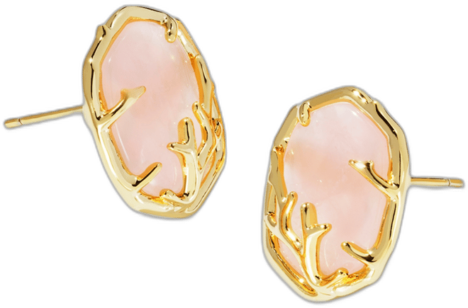 14k Gold-Plated Framed Stone Stud Earrings