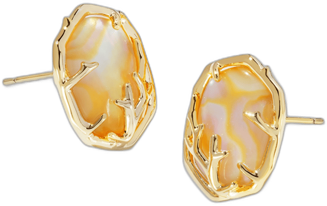 14k Gold-Plated Framed Stone Stud Earrings