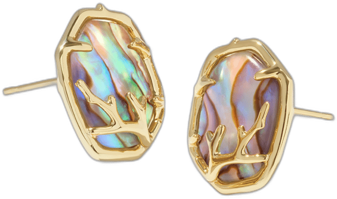 14k Gold-Plated Framed Stone Stud Earrings