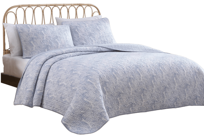 Closeout!  Distressed Water Leaves 3-Pc. Quilt Set, King