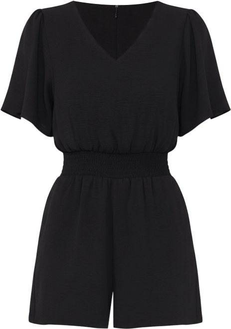 Women's Flutter-Sleeve V-Neck Smocked Romper