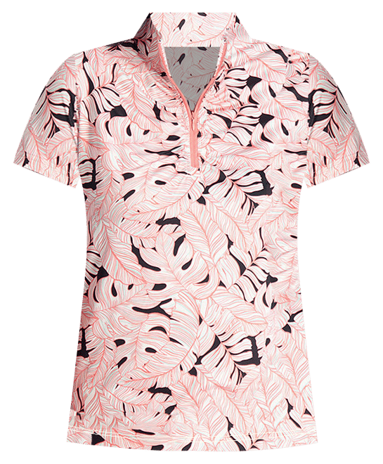 Sleeveless Golf Shirts Women Ocean Print Zip Neck Golf Shirt UPF